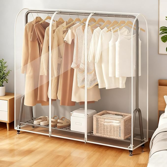 Clear Garment Rack Cover for Clothes Rack Cover with 2 Smooth Zipper Clothing Dustproof Waterproof Protector Cover (Medium - 59 x 20 x 59 inch)