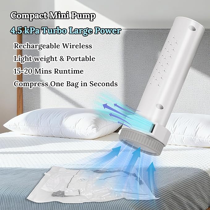 Vacuum Sealing Bags for Clothing Travel,Space Saver Vacuum Storage Bags with Air Pump,Compression Packing for Luggage and Clothes Travel (12 Combo Bags+Electric Pump)
