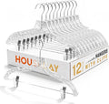 HOUSE DAY Clear Plastic Pants Hangers 12 Pack, Set Hanger for Tops and Bottoms, Non Slip Skirt Hangers with Adjustable Clips, Shoulder Notches, 360° Swivel Hook