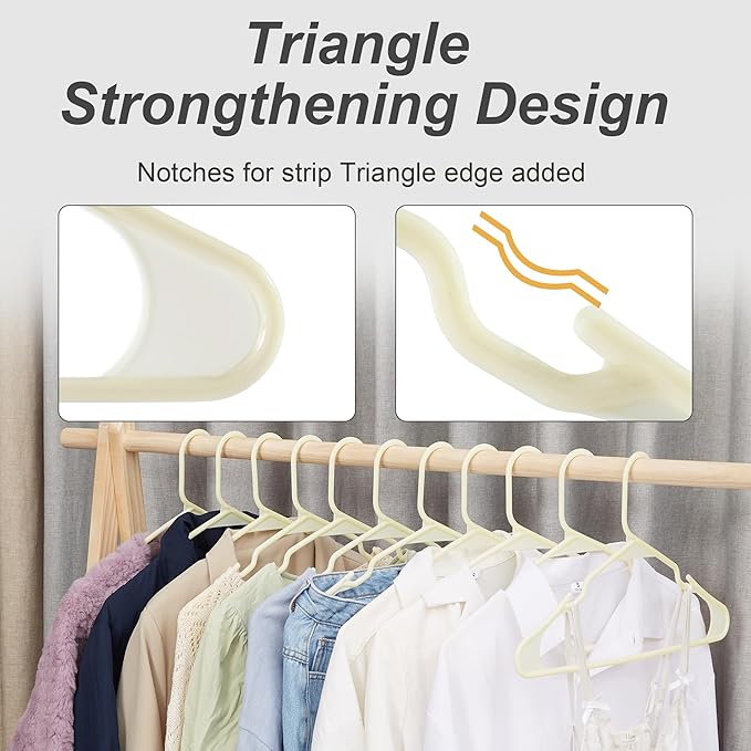 VECELO 50 Pack Plastic Hangers,Clothes Hangers with Shoulder Grooves for Closet Coat Shirts - Space Saving,Heavy Duty Hanger