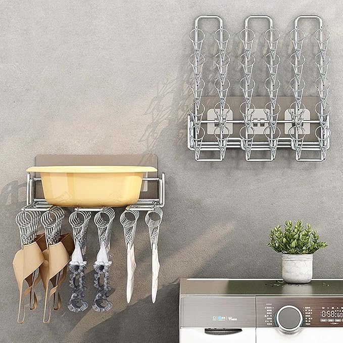 Wall Mounted Sock Clip Stainless Steel Folding Clothes Hanger Rack Space Saving Windproof Drying Rack Balcony Storage