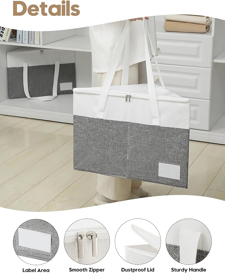 Beveetio 2-Pack Rigid Hanger Organizer Bags with Lid, Triangle Hanger Storage Organizers for Closet, Laundry Room, Wardrobe, Drying Rack, Dustproof Space Saving Holder, Grey & White