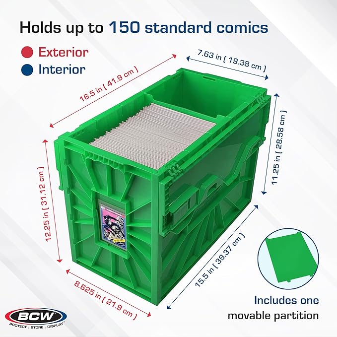 BCW Short Comic Book Bin | Holds 150 Comics | Stackable Plastic Storage | Acid-Free Organizer | Green, Single