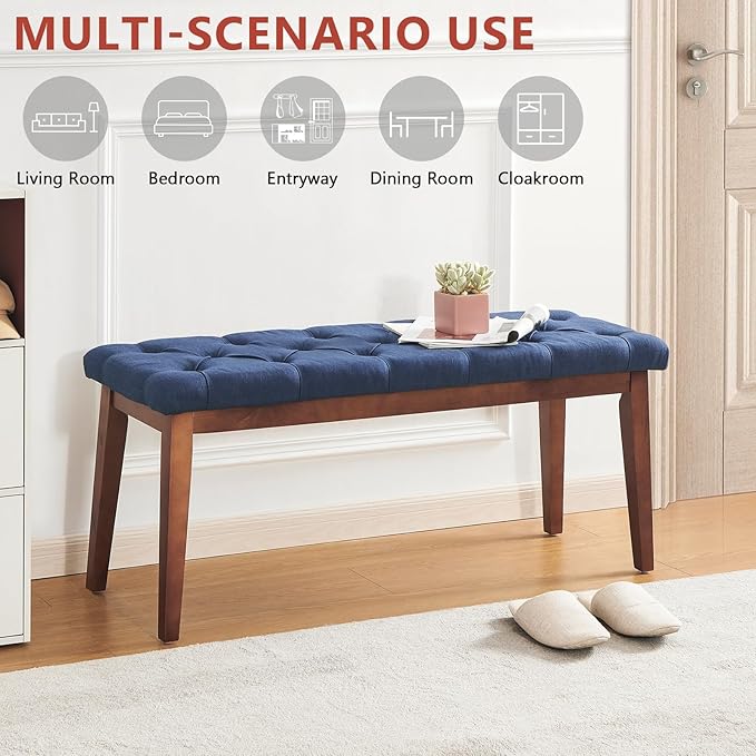 Upholstered Bench for Bedroom End of Bed,42.5-inch Entryway Bench for Living Room,Dining Bench with Padded Seat and Solid Wood Leg for Kitchen Bedroom,Indoor and Hallway