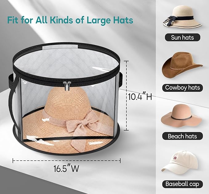 AOODA Oversized Clear Hat Storage Bag, Holds up to 7 Caps Cowboy Hat Organizer for Closet, Wide Brims Hat Case with Carrying Handles (Grey)