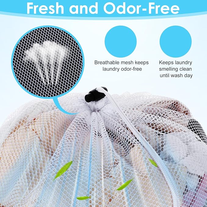 Thinp 3 Pcs Mesh Laundry Bags with Drawstring, Mesh Wash Bags Garment Bag for Washing Machine Heavy Duty Net Washing Bag Net LaundryBag for Dormitory College Apartment Travelling Camping (White)