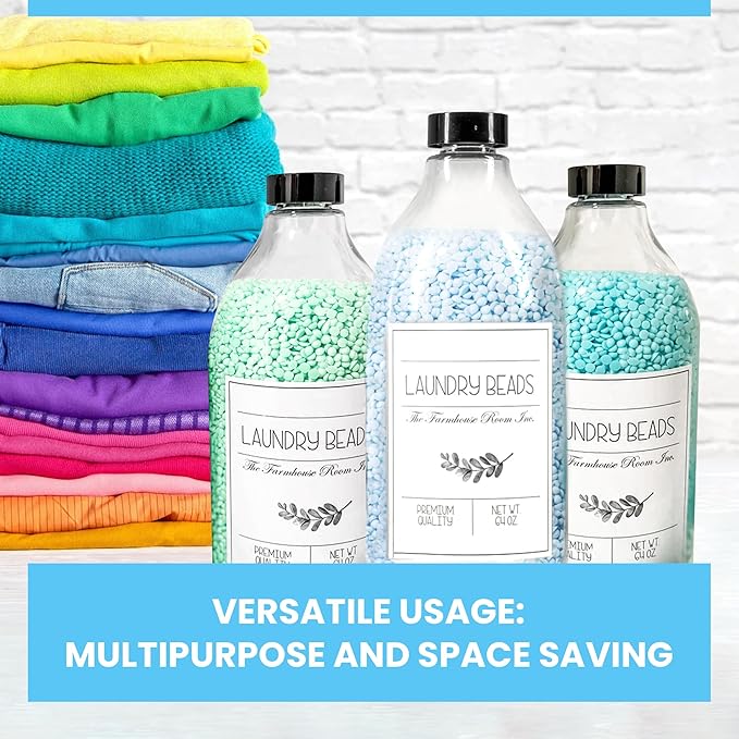 Laundry Beads Dispenser Bottle - Scent Beads Container for Laundry Room Organization - 1/2 Gallon BPA Free & PET Plastic Bottle for Laundry Beads with Waterproof Label - 64 oz