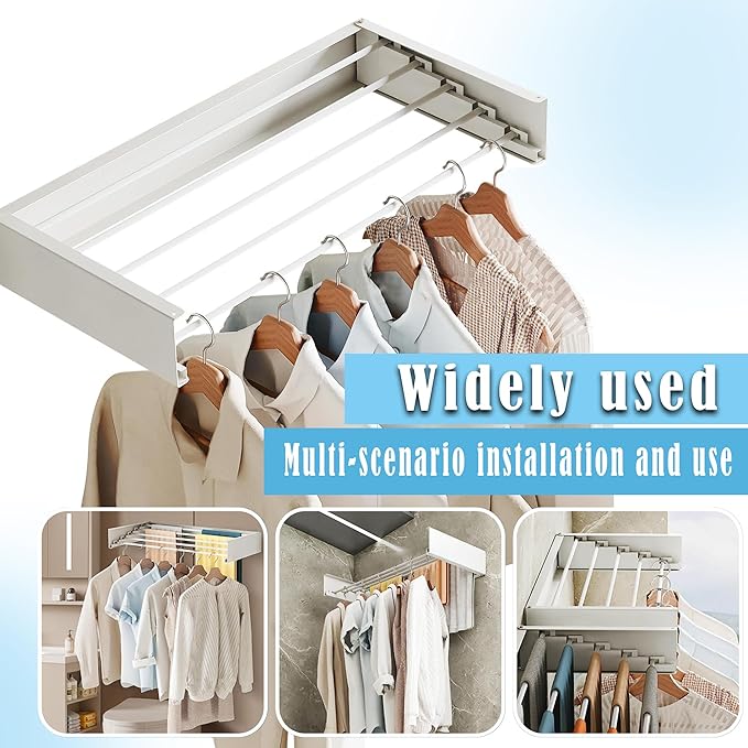 Sleclean Wall Mounted Drying Rack, Collapsible Drying Racks for Laundry, Wall Mounted Clothes Rack (White, 31.5")