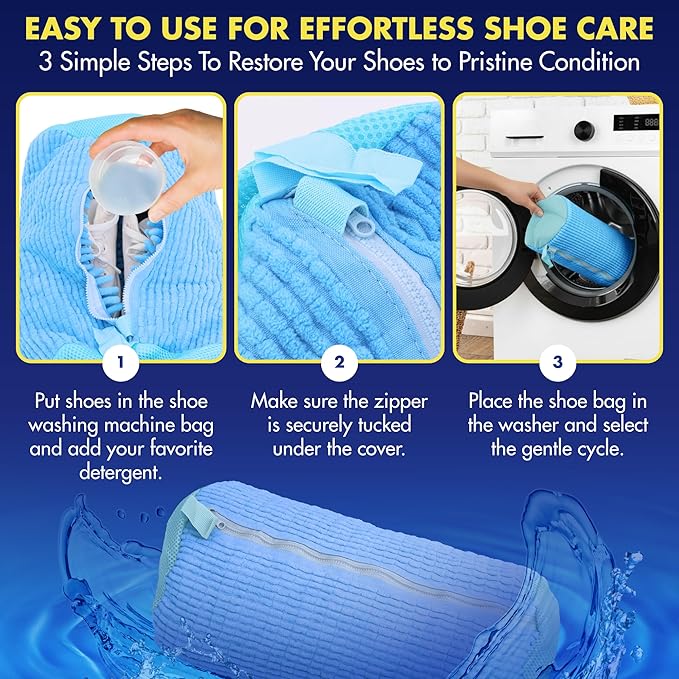 2 Pcs Shoe Washing Machine Bag – 360° Deep Clean, Reusable Laundry Bag for Washer and Dryer–Sneaker Cleaner Bag (Blue)