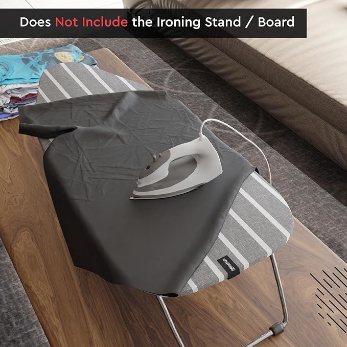 Encasa XO Ironing Board Cover and Pad 28"x12" - 4mm Felt Mini Iron Board Cover with Padding, Stain-Safe Dye, Non Slip, Elastic Bungee Cord Tightening, Heat Resistant Roma Grey Stripes