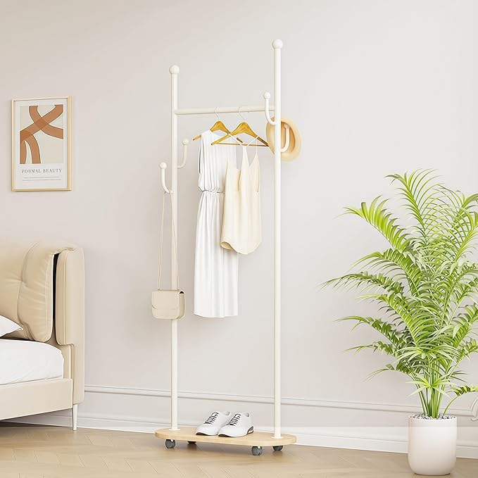 Cactus shaped Freestanding Metal Coat Rack Stand Modern Organizer for Scarf Jacket Hat Bags Ideal for Home Entryway Bedroom Corner Stable and Moveable (White)