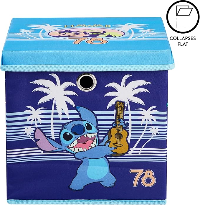 Lilo & Stitch Collapsible Storage Cube with Removable Lid,10"x10"x10" Fabric Organizer Bin for Kids’ Toys, Clothes & Accessories, Bedroom or Playroom Storage Box