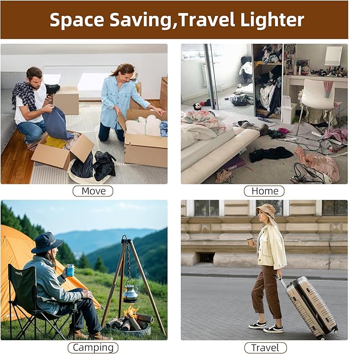 12 Pack Travel Vacuum Bags for Clothing,Compression Seal Packing Cubes for Luggage Suitcase Backpack,Carry-on Size Space Saver Storage Bags 80% Space Saver for travel,outdoor and home use.