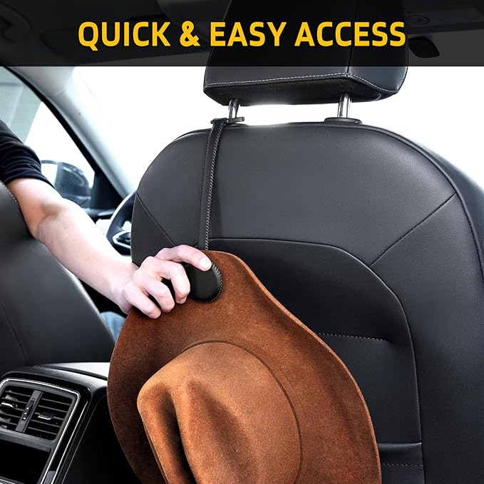 Cowboy Hat Holder for Truck, Magnetic Hat Clip Leather Hat Rack for Car, Headrest Hat Hanger Vehicle Hat Organizer Accessories - Keep Hat Shape, Black, 1 Pack