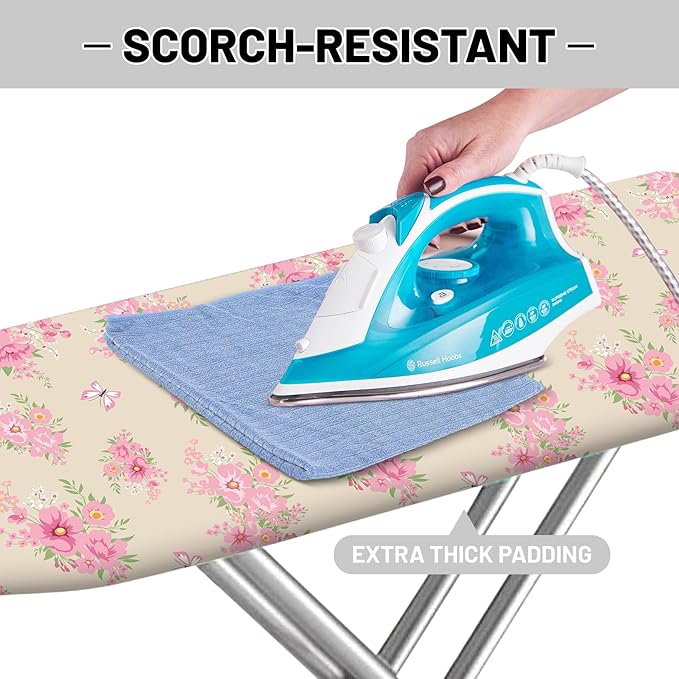 Extra Thick Ironing Board Cover and Pad, 15x54 Ironing Board Cover, Resist Scorching and Staining,Elastic Edges,Floral Spring Pink