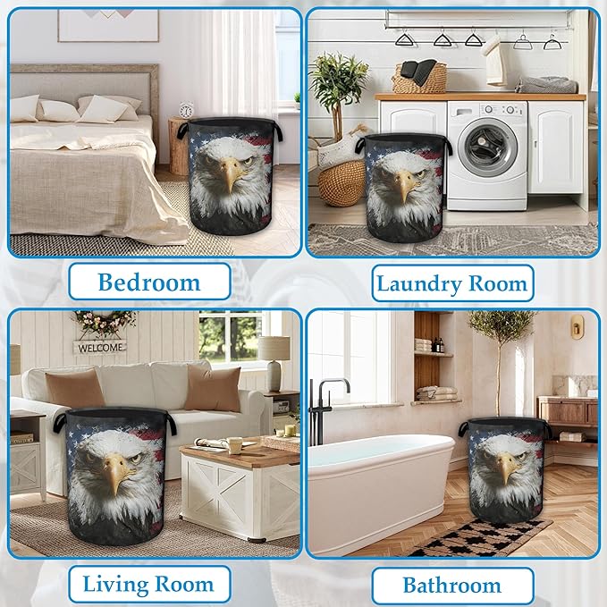 Laundry Hamper American Eagle Laundry Basket with Handle, Collapsible Portable Clothes Toy Storage Baskets for Bathroom Bedroom Room Decor 16" X 20.8"