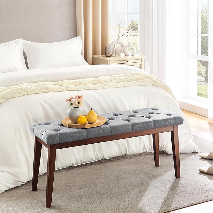 Upholstered Bench for Bedroom End of Bed,42.5-inch Entryway Bench for Living Room,Dining Bench with Padded Seat and Solid Wood Leg for Kitchen Bedroom,Indoor and Hallway