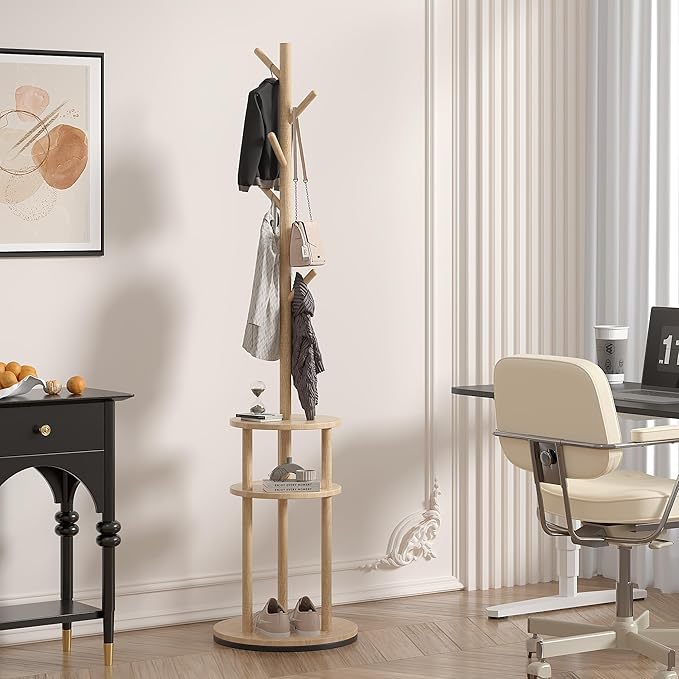 VECELO Coat Rack Freestanding, Entryway Hanger Stand, Umbrella Holder