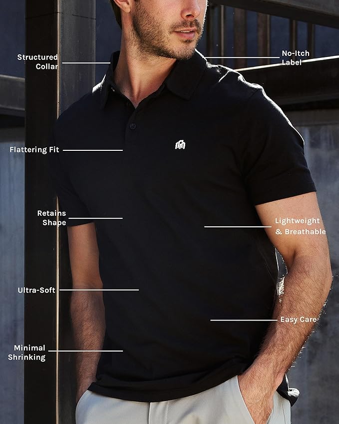 INTO THE AM Polo Shirts for Men - Slim Fit Short Sleeve Collared Shirt S - 4XL Fitted Collar Polos for Work