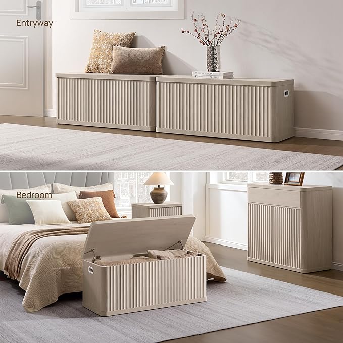 SICOTAS Storage Bench 80.4" Wide Shoe Bench with Lift Top Large Wooden Storage Chest Trunk Modern Blanket Chest with 4 Safety Hinges & Seating for Bedroom Entryway Living Room Hallway
