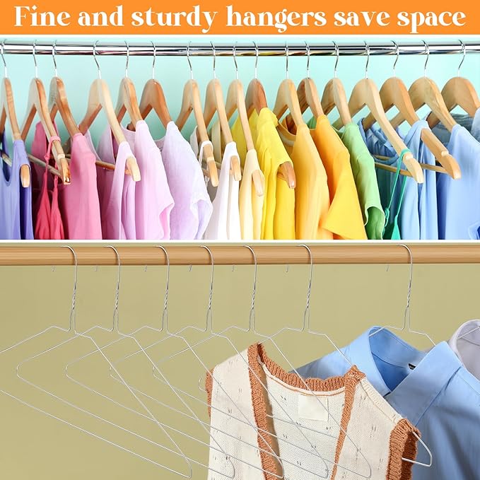 120 Pcs Wire Hangers Bulk 17.7" Dry Cleaner Hangers, Suit Holders for Home Caped Clothing (Silver)