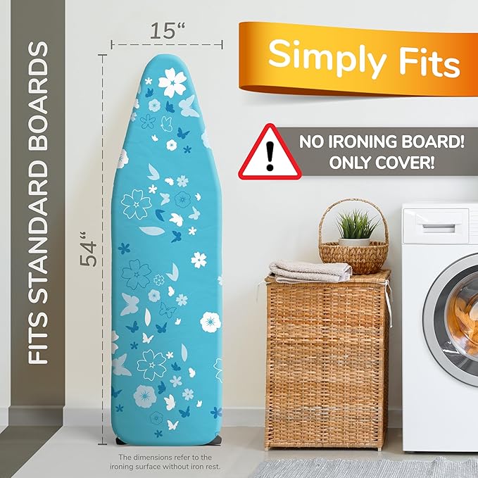 Super Soft Ironing Board Cover and Pad – 50% Faster Ironing with Heat Reflection Technology, Thick Natural Cotton, Heavy-Duty & Scorch Resistant – Made in Germany – 15x54 Standard Size