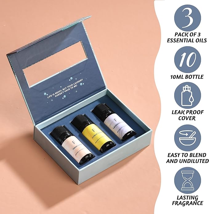 Folkulture Laundry Essential Oils Set for Dryer Balls | Set of 3 Fresh Linen & Clean Scent Oils | Citrus, Linen & Lavender Fragrance Oils for Laundry for Home, Hotels | Everyday Gift
