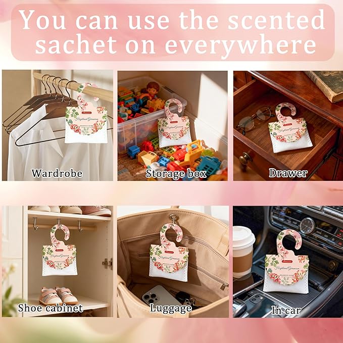 15 Packs Scented Sachets Bag for Drawers and Closets, Air Freshener for Home Fragrance Sachet, Long-Lasting Hanging Closet Deodorizer Smell Goods for House (Highland Geranium)