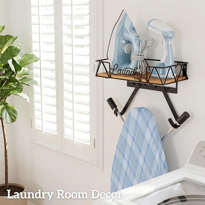 PERFNIQUE Ironing Board Holder Wall Mount, Ironing Board Hanger, Iron Board Wall Mount(T&V Shaped), Iron Storage, Laundry Room Organization&Farmhouse Laundry Room Decor