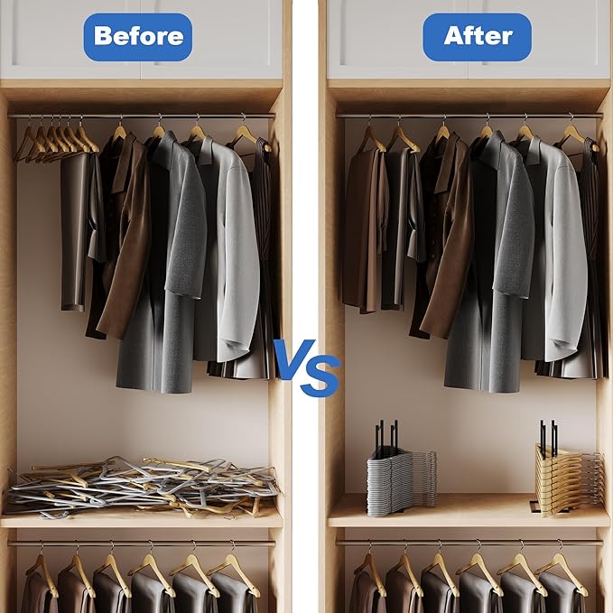 Thipoten Hanger Organizer, Adjustable metal Hanger Stacker for adults and children, Holding up to 55 velvet/wire/plastic hangers, Perfect Space Saver for Closet Laundry Room (Black)