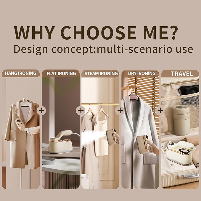 Portable Clothes Steamer 175x80mm Ceramic Glaze Panel Iron LCD 220ml Water Tank 1200W&15s Fast Heat Up 4-speed Steamer for Clothes of all Fabrics Dry&Wet Iron for Home Travel Business Trip
