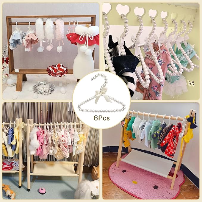6Pack Baby Pet Dog Clothes Hangers, Mini Cute Pearl Hangers