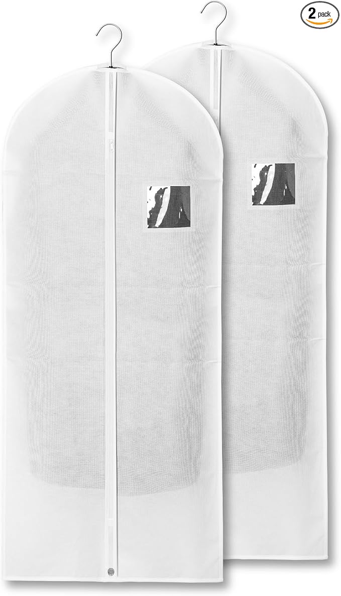 2-Pack Breathable Garment Bags for Hanging Clothes – Dust-Proof Suit & Dress Covers with Clear Window – Waterproof, Foldable Closet Storage Organizer for Coats, Gowns, and Jackets (White, 55")