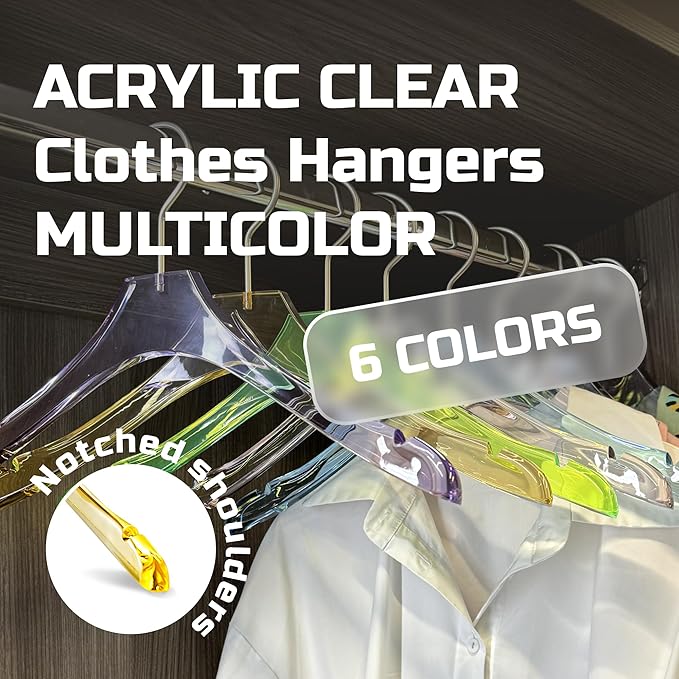 Acrylic Pink Clothes Hangers for Shirts/T-Shirts with Durable 360 Degree Silver Hook | Notched Shoulders | Premium Quality Acrylic Hangers | 5 Pack