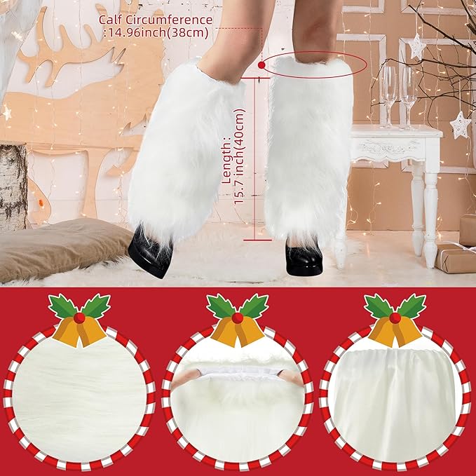 Zando Furry Faux Fur Leg Warmers for Women - Soft Fluffy Legwarmer Winter Boot Cuffs Covers for Daily Halloween Santa Costume