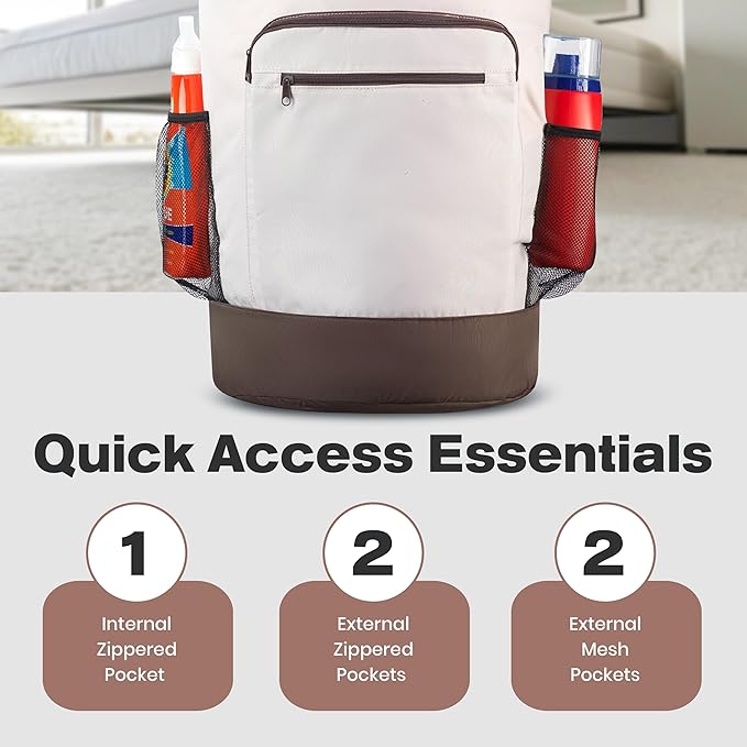 Laundry Backpack - XL Heavy Duty Laundry Bag Holds 3-4 Loads - Adjustable Straps, Drawstring Closure, Pockets & Handles - Durable Hamper for College, Travel & Laundromat - Beige