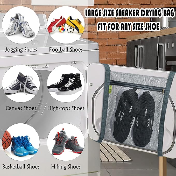 Sneaker Wash & Dry Net Bag for Dryer, 15.7x13.8 Inch Large HoneyComber Mesh Bags with Zipper and Strap for Shoes, Clothing, Laundry Reused Bag Tool (2Pcs Grey)