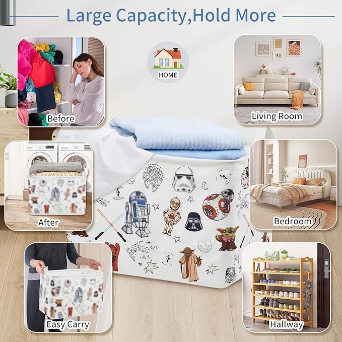 Star Room Nursery Decor,Baby Laundry Large Hamper Foldable With Waterproof Pe Coating,Dirty Clothes Basket Featuring The Child,Bedroom,Bathroom Set,Toy Bin,Kids Birthday Gifts (Square)