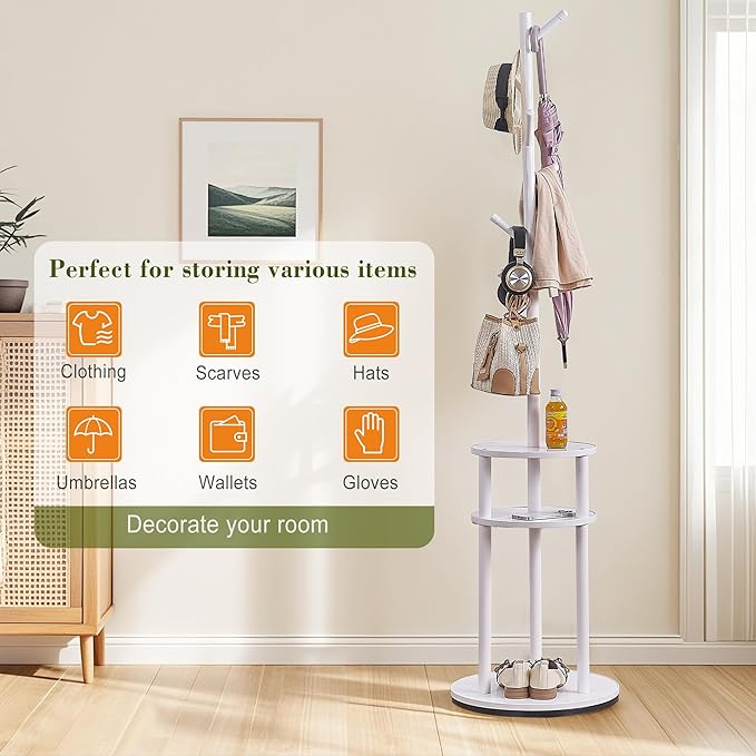 VECELO Coat Rack Freestanding, Entryway Hanger Stand, Umbrella Holder