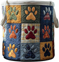 Quilted Laundry Basket with Handles, Boho Floral Fabric Storage Hamper, Large Soft Quilted Laundry Basket for Nursery, Bedroom, Laundry Room,Clothes & Toys (Dog Paw Pattern C, L)