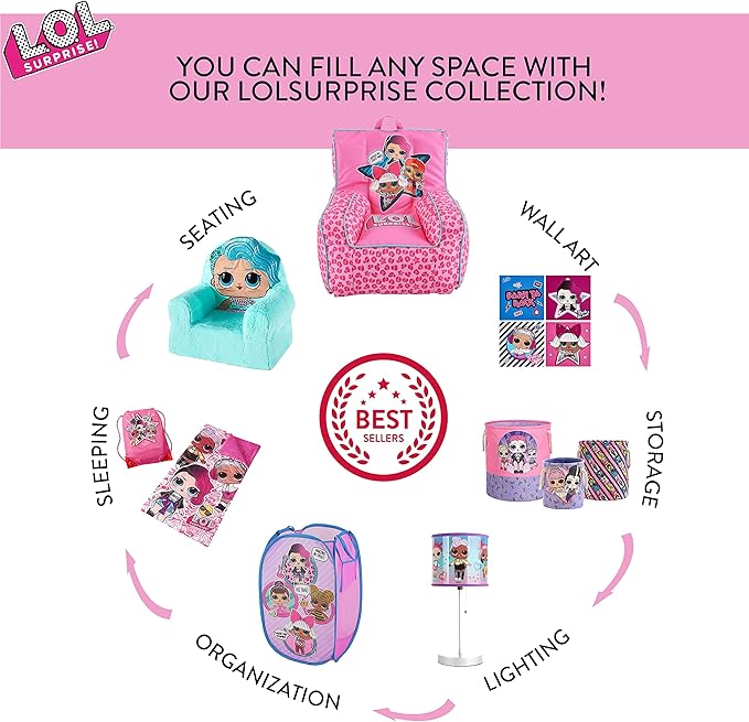 LOL Surprise Pop Up Laundry Hamper,Pink Kids Clothes Storage with Durable Carry Handles, 21" H x 13.5" W x 13.5" L