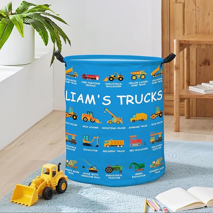 Personalized Laundry Hamper | Custom Name Excavator Design Laundry Baskets | 12 Colors Option | Gifts for Clothes Toy Bathroom Bedroom Laundry Room Dorm