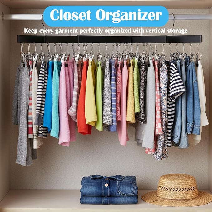 Legging Organizer for Closet 4 Pack, Pants Leggings Hangers with 12 Clips, Holds 48 Pants, Jeans, Hats, Shorts, Socks, 360° Rotating Space Saving Hanging Clothes Organizer for Closet Storage