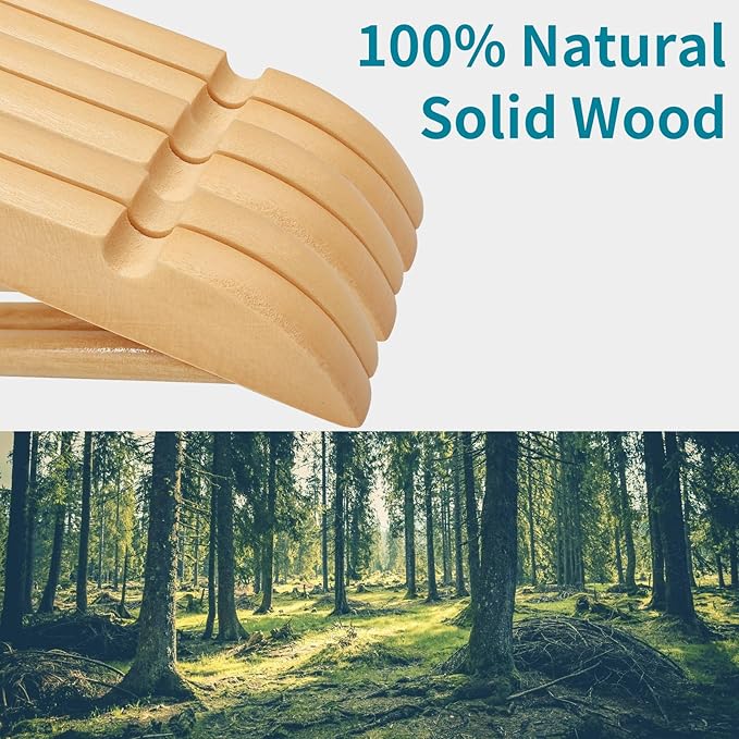 30 Pack Wooden Coat Hangers, 360° Swivel Hook, Suit Hangers with Anti-Slip Notches, Clothes Hangers for Jackets, Shirts, Dress, Natural UAWY0530N