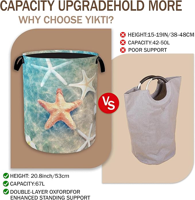 Laundry Hamper,Sea Starfish Laundry Basket,Beach Flowers Portable Collapsible Laundry Room Organization Storage for Dorm Room,Nursery,Bathroom,Bedroom,16x20 Inch