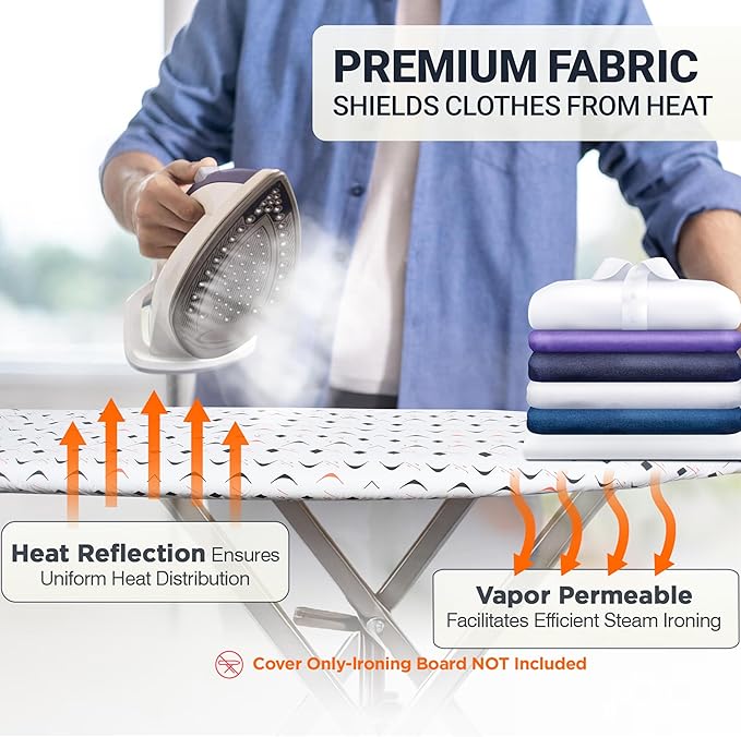 Ironing Board Cover and Pad 15"x54" Extra Thick Natural Cotton, Scorch and Stain Resistant Padding, Standard Size Iron Board Cover with Fasteners Heavy Duty Elastic Edge, Heatproof Boomerang