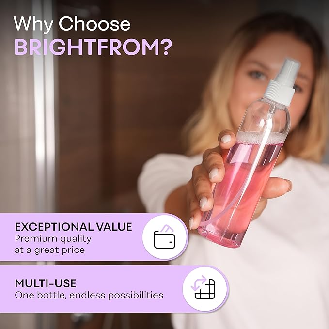 BRIGHTFROM Fine Mist Spray Bottles 8 oz, Empty Refillable Containers - Essential Oils, Disinfectant Spray, Water - Pack of 3