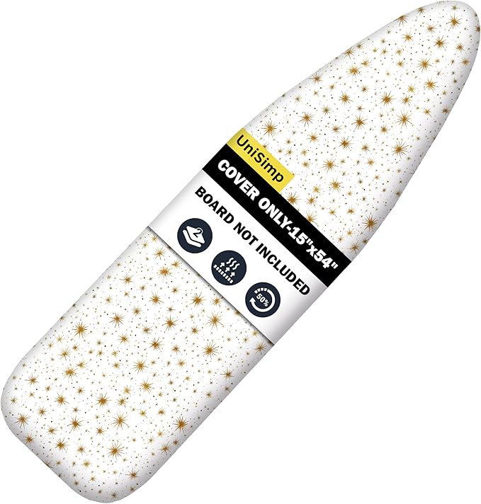 Ironing Board Cover and Pad 15"x54" Extra Thick Natural Cotton, Scorch and Stain Resistant Padding, Standard Size Iron Board Cover with Fasteners Heavy Duty Elastic Edge, Heatproof Starlight