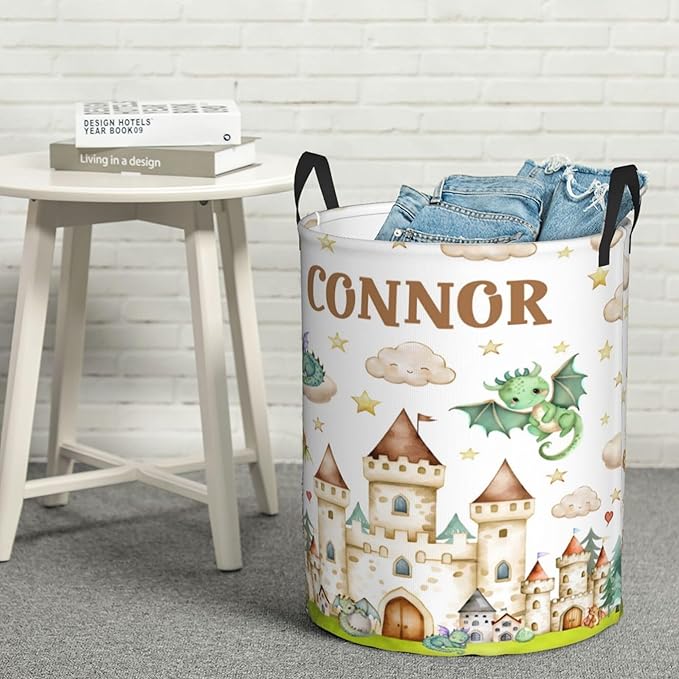 Personalized Dragon Laundry Basket For Baby Kids Boys Girls Adult Custom Hamper Basket With Name For Bathroom Bedrooms Collapsible Baby Laundry Basket, Dirty Clothes Hamper With Handles