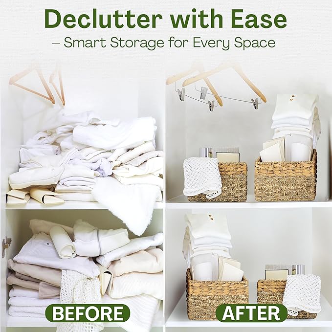 Small Wicker Baskets for Storage 2-Pack, Natural, Woven Baskets for Organizing Living Room, Pantry, Shelves, Wicker, Decorative - Small Size - 8x7x5.5 inches